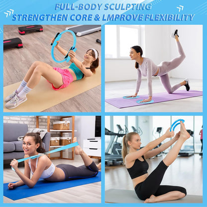 24 Pcs Pilates Kit, Home Pilate Equipment for Women, Pilates Ring and Ball Set with Stretching Strap, Water Bottle, Magic Circle, Yoga Ring, Gym Bag, Resistance Band, Anti Slip Sock