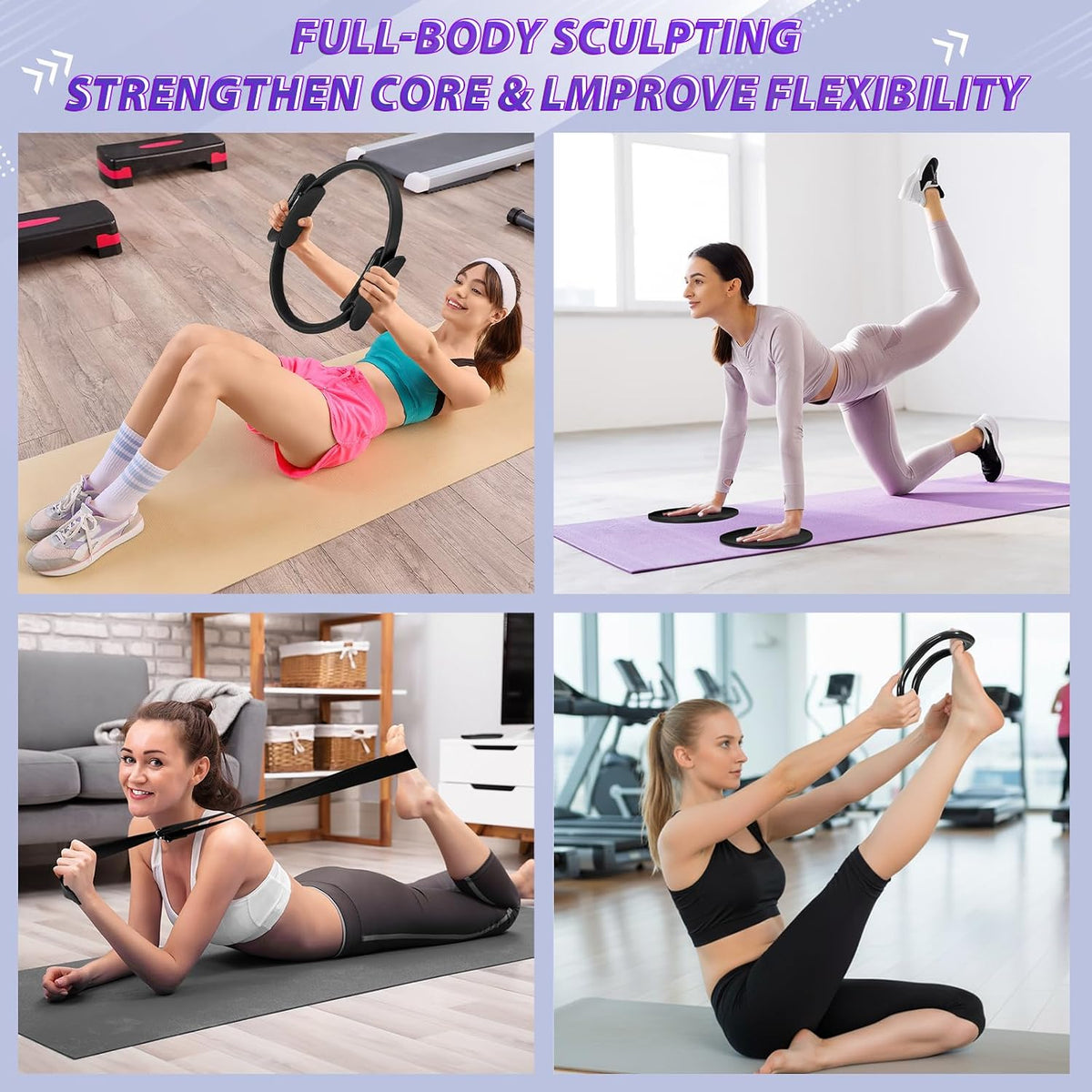 24 Pcs Pilates Kit, Home Pilate Equipment for Women, Pilates Ring and Ball Set with Stretching Strap, Water Bottle, Magic Circle, Yoga Ring, Gym Bag, Resistance Band, Anti Slip Sock
