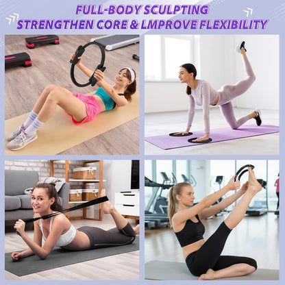 24 Pcs Pilates Kit, Home Pilate Equipment for Women, Pilates Ring and Ball Set with Stretching Strap, Water Bottle, Magic Circle, Yoga Ring, Gym Bag, Resistance Band, Anti Slip Sock
