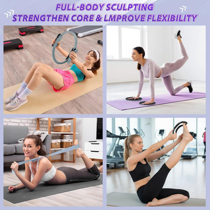 24 Pcs Pilates Kit, Home Pilate Equipment for Women, Pilates Ring and Ball Set with Stretching Strap, Water Bottle, Magic Circle, Yoga Ring, Gym Bag, Resistance Band, Anti Slip Sock