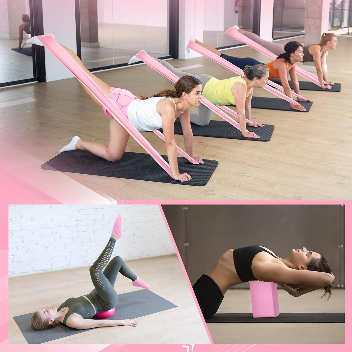 24 Pcs Pilates Kit, Home Pilate Equipment for Women, Pilates Ring and Ball Set with Stretching Strap, Water Bottle, Magic Circle, Yoga Ring, Gym Bag, Resistance Band, Anti Slip Sock