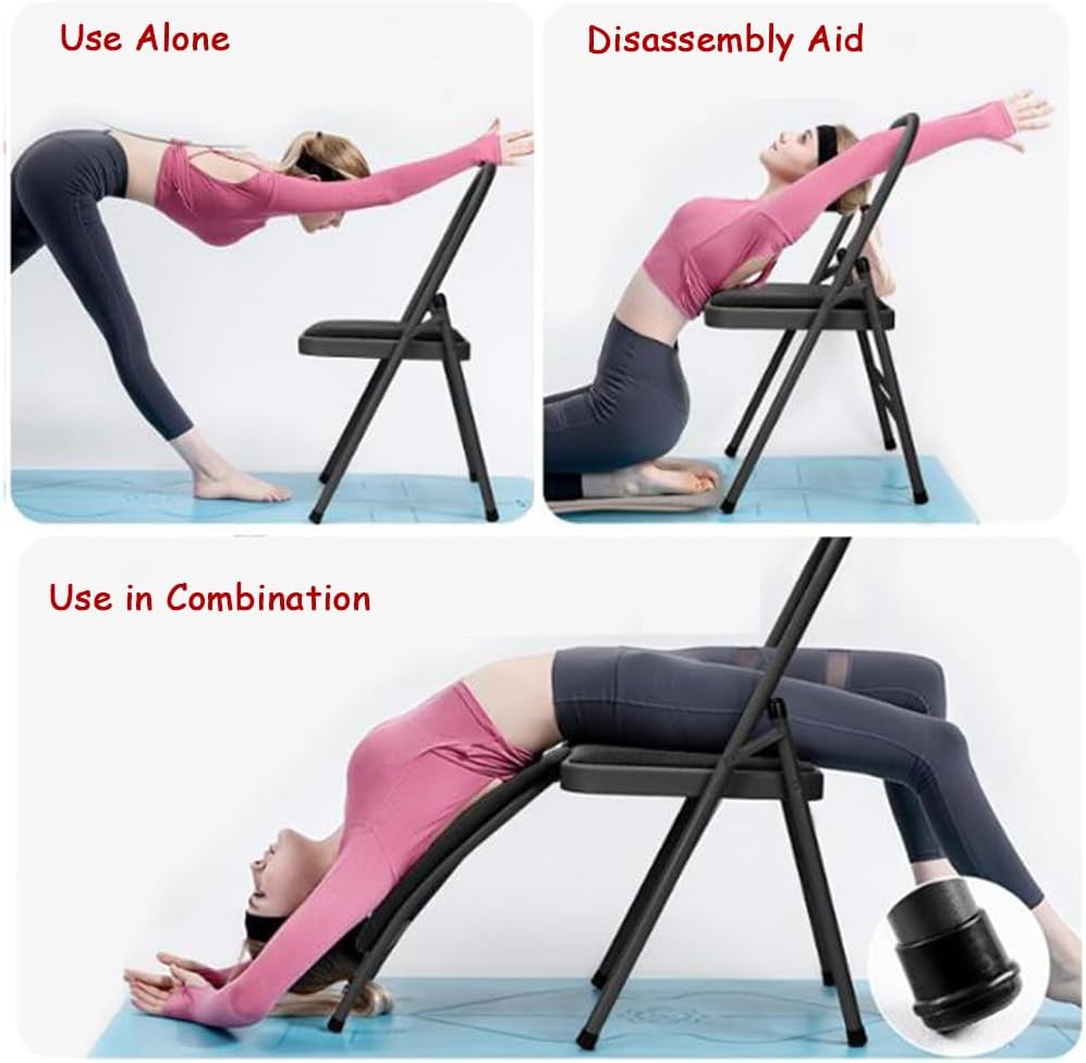 Yoga Chair Yoga Auxiliary Chair with Lumbar Back Support Relieve Back Pain Chair Folding Yoga Chair for Balance Training Handstand Flexibility