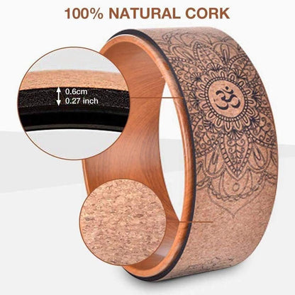 Cork Yoga Wheel, 13" Diameter, 5" Width, Up to 500 lbs Capacity, Wood-Effect & Mandala Print, Yoga Prop Wheel