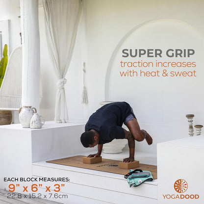 Premium Cork Yoga Blocks 2 Pack - Superior Grip & Stability for Enhanced Alignment - Eco-Friendly Biodegradable