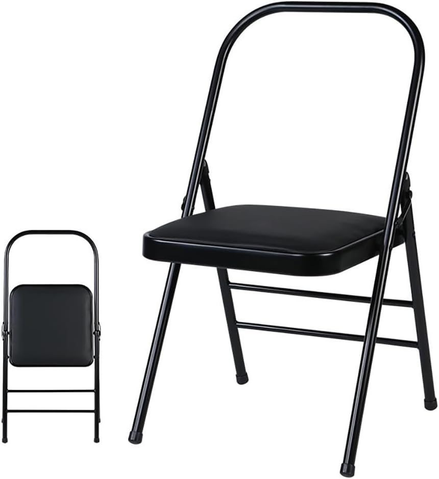 Metal Iyengar Yoga Chair, Backless Yoga Chair, Steel seat Surface, Yoga assistive Chair, with Anti-Slip Foot Covers, Rear Single Beam Design, Silver,48cm