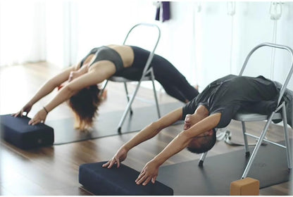 Metal Iyengar Yoga Chair, Backless Yoga Chair, Steel seat Surface, Yoga assistive Chair, with Anti-Slip Foot Covers, Rear Single Beam Design, Silver,48cm
