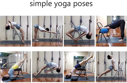 Metal Iyengar Yoga Chair, Backless Yoga Chair, Steel seat Surface, Yoga assistive Chair, with Anti-Slip Foot Covers, Rear Single Beam Design, Silver,48cm
