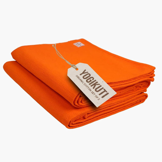 Iyengar Cotton Yoga Blanket Set of Two – Thick Handwoven Yoga Blankets for Restorative Yoga, Meditation & Pranayama – Premium Cotton Yoga Blanket for Support & Comfort in Pranayama (Orange)
