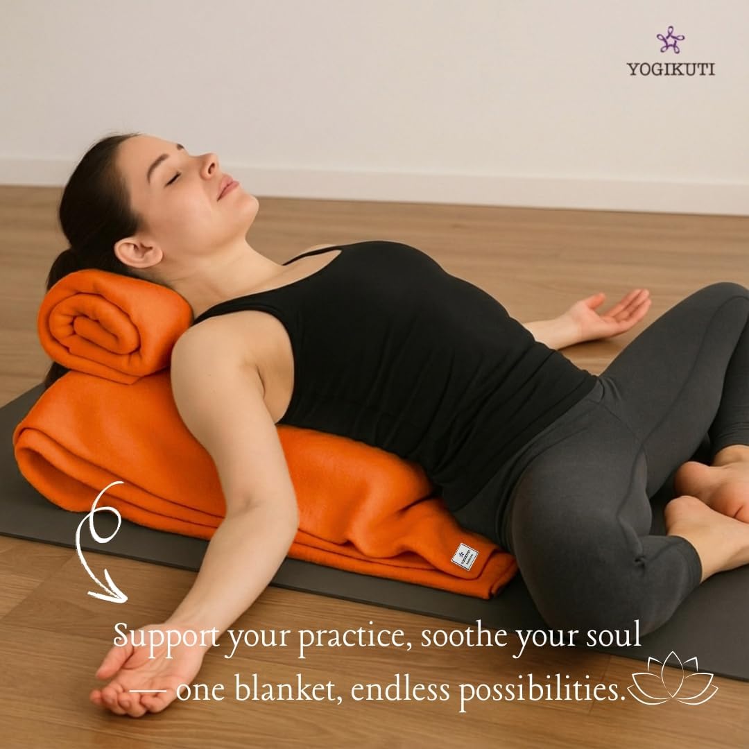 Iyengar Cotton Yoga Blanket Set of Two – Thick Handwoven Yoga Blankets for Restorative Yoga, Meditation & Pranayama – Premium Cotton Yoga Blanket for Support & Comfort in Pranayama (Orange)