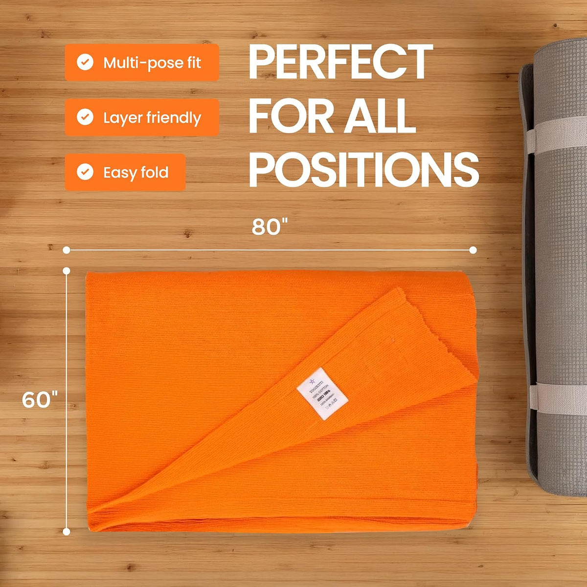 Iyengar Cotton Yoga Blanket Set of Two – Thick Handwoven Yoga Blankets for Restorative Yoga, Meditation & Pranayama – Premium Cotton Yoga Blanket for Support & Comfort in Pranayama (Orange)