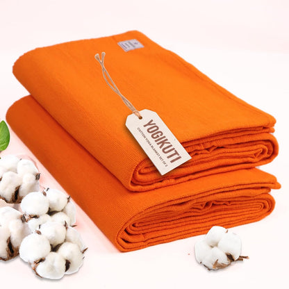 Iyengar Cotton Yoga Blanket Set of Two – Thick Handwoven Yoga Blankets for Restorative Yoga, Meditation & Pranayama – Premium Cotton Yoga Blanket for Support & Comfort in Pranayama (Orange)