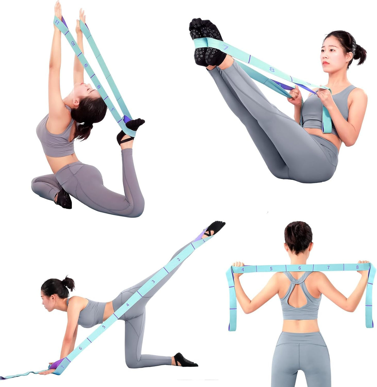 High Density Yoga Blocks 2 Pack with 11 Loops Stretch Band, 350g Non-Slip Foam Exercise Bricks for Pilates & Dance, Pink Gym Accessories with Carry Bag for Flexibility, Balance & Rehab Training