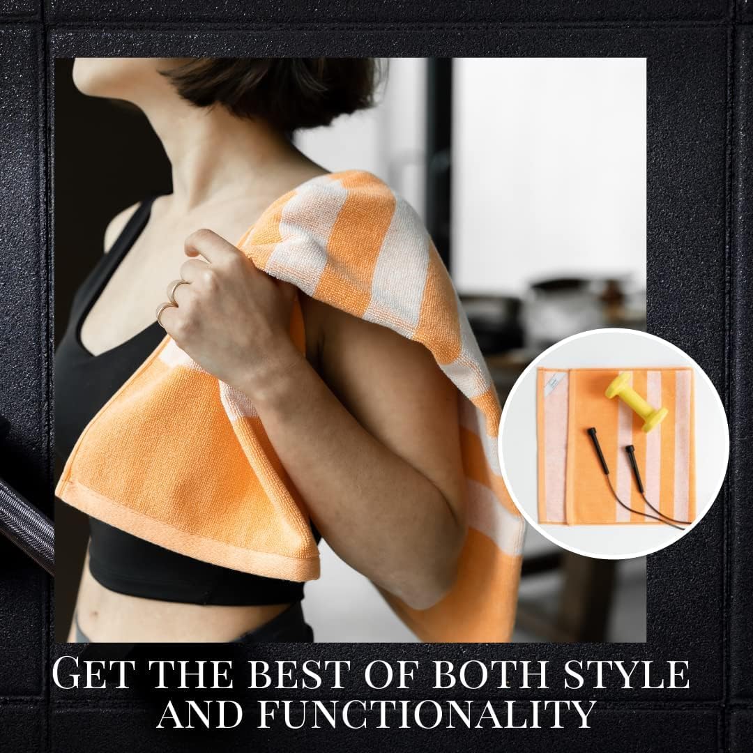 Striped Workout Towel for Sweat (Pack of 2) - Premium Quality 100% Turkish Cotton - Lightweight and Super Absorbent for Exercise, Sports, Workout, Fitness, Gym, Yoga, Running (Blue)