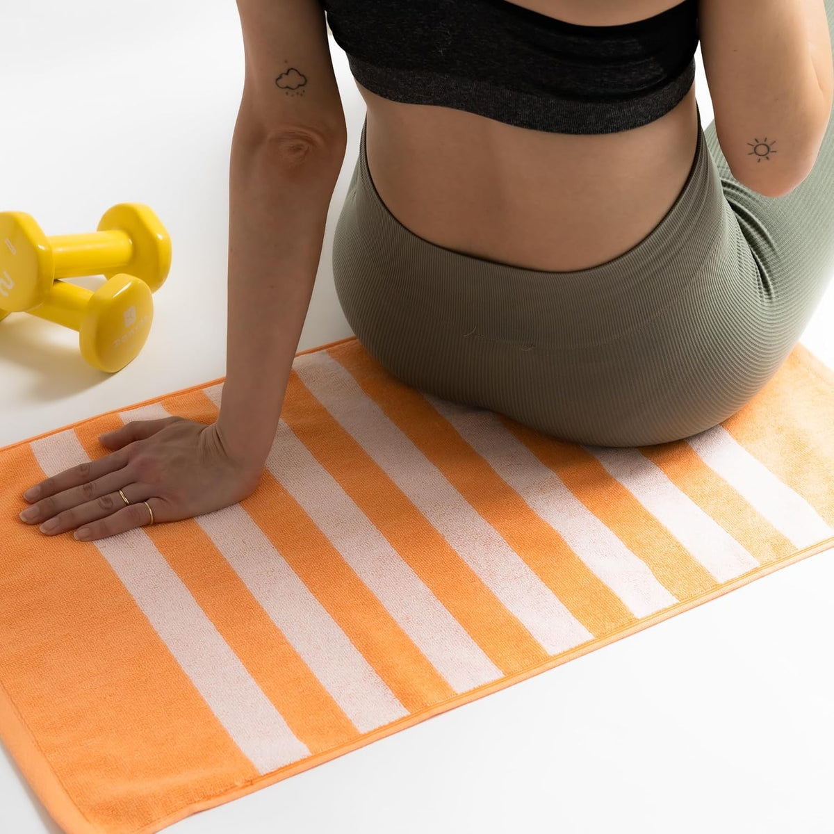 Striped Workout Towel for Sweat (Pack of 2) - Premium Quality 100% Turkish Cotton - Lightweight and Super Absorbent for Exercise, Sports, Workout, Fitness, Gym, Yoga, Running (Blue)