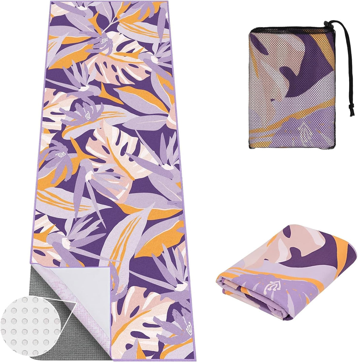 Yoga Towel Hot Yoga Towel with Corner Pockets, 74 x 26 inch, Purple