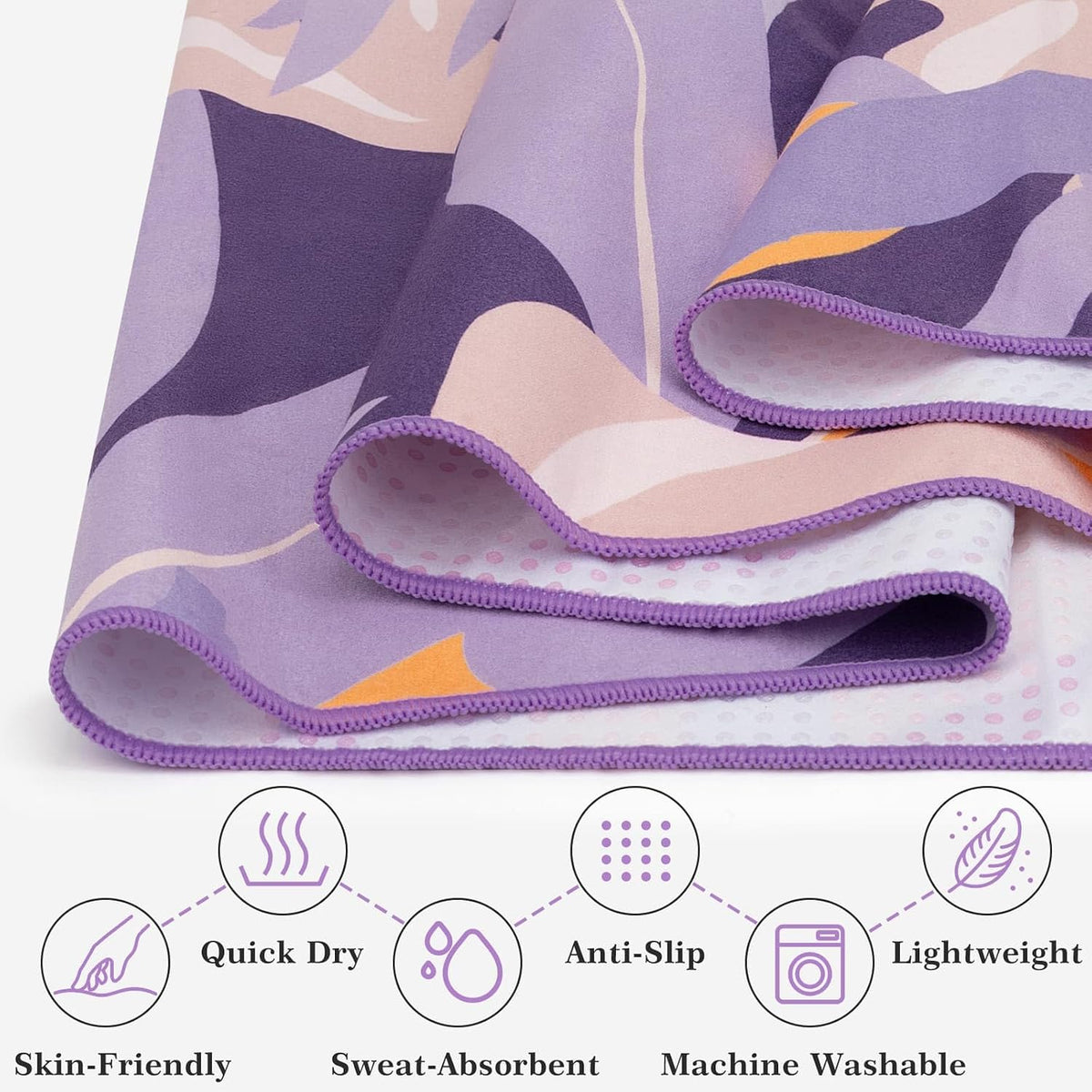 Yoga Towel Hot Yoga Towel with Corner Pockets, 74 x 26 inch, Purple