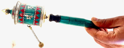 Himalayan Craft Tibetan Buddhist Prayer Wheel Hand Carved Copper Relaxation Meditation Yoga Handheld Spinner Wheel Set Om Mani Padme Hum Mantra Inside - Handmade In Nepal