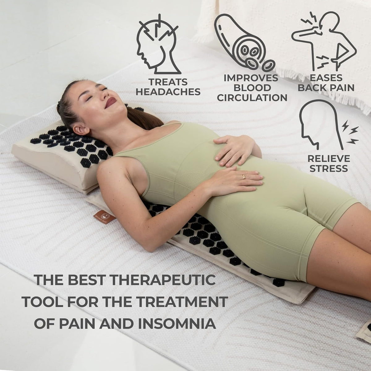 ® Acupressure Mat Set with 6,210 Pressure Points for Pain Relief and Relaxation Kit for Back, Neck, and Sleep – Yoga and Meditation Pillow (Soft Cream)