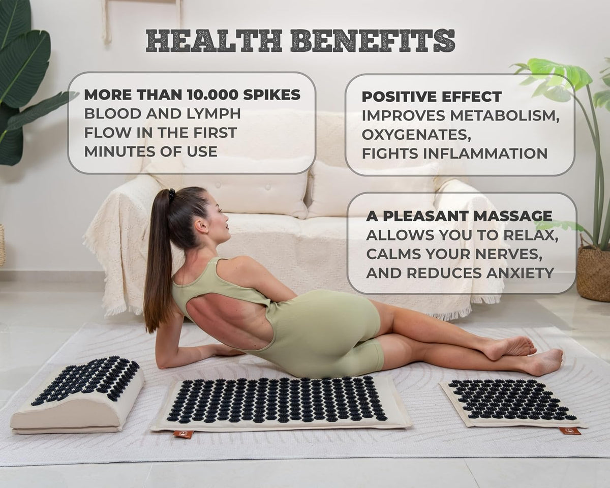 ® Acupressure Mat Set with 6,210 Pressure Points for Pain Relief and Relaxation Kit for Back, Neck, and Sleep – Yoga and Meditation Pillow (Soft Cream)