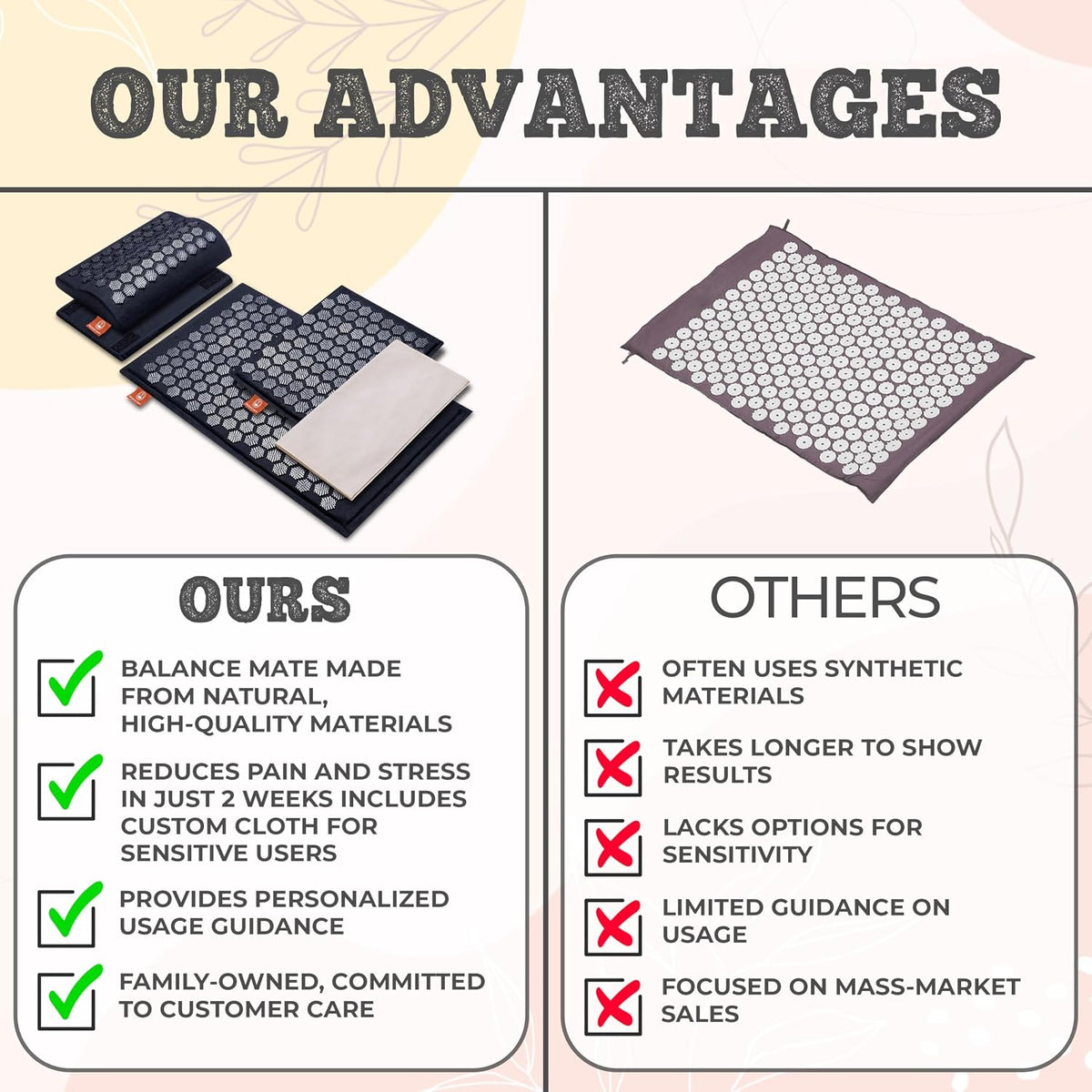 ® Acupressure Mat Set with 6,210 Pressure Points for Pain Relief and Relaxation Kit for Back, Neck, and Sleep – Yoga and Meditation Pillow (Soft Cream)
