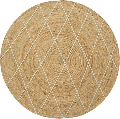 Kilim Rug 3' Round Area Rug Olive Beige White Braided Jute Carpet, Indoor Outdoor Flatweave Rug for Bedroom, Bedside, Kitchen, Beach & Terrace Yoga Mat - Colors B