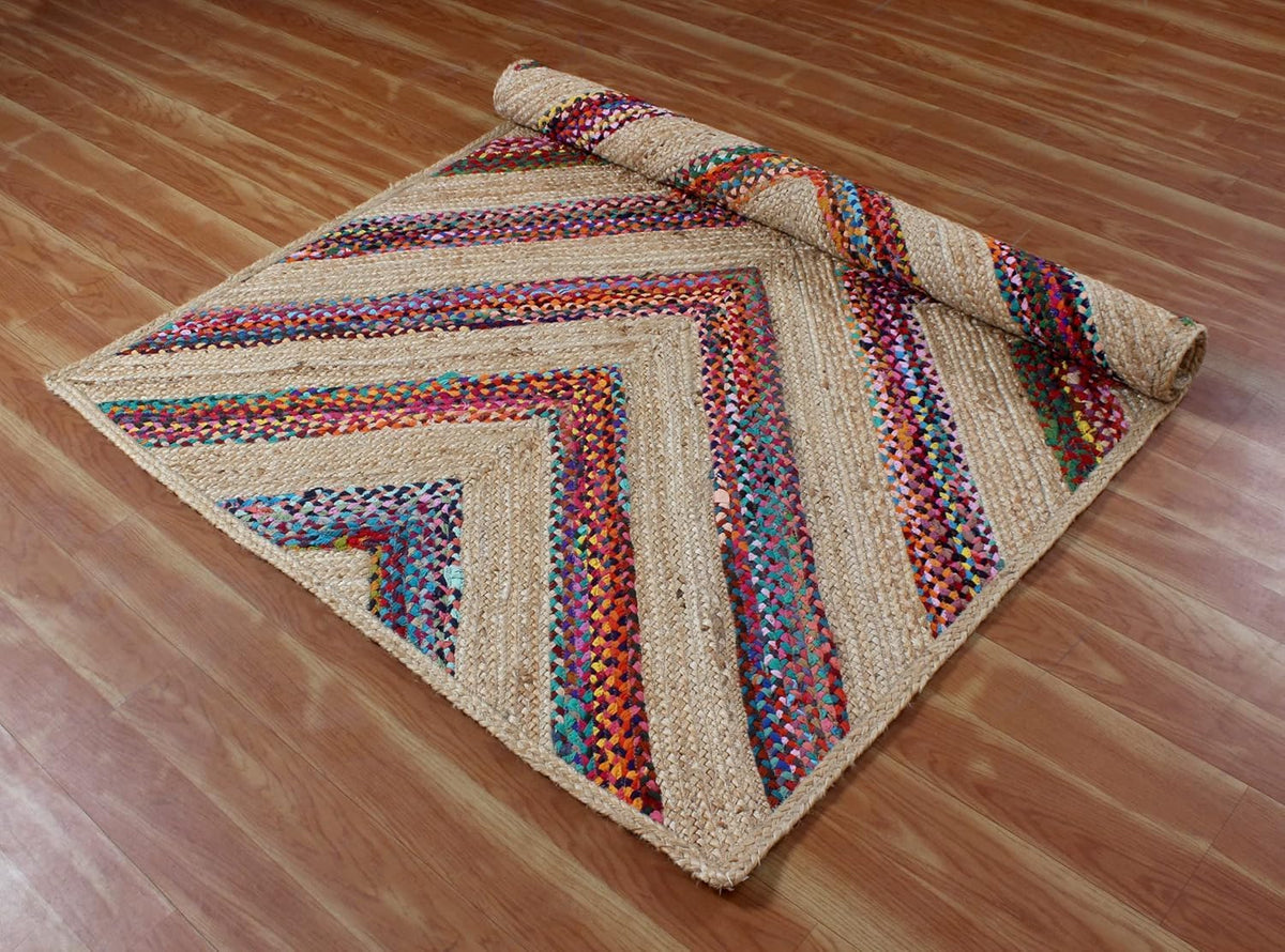 Kilim Rug 3' Round Area Rug Olive Beige White Braided Jute Carpet, Indoor Outdoor Flatweave Rug for Bedroom, Bedside, Kitchen, Beach & Terrace Yoga Mat - Colors B