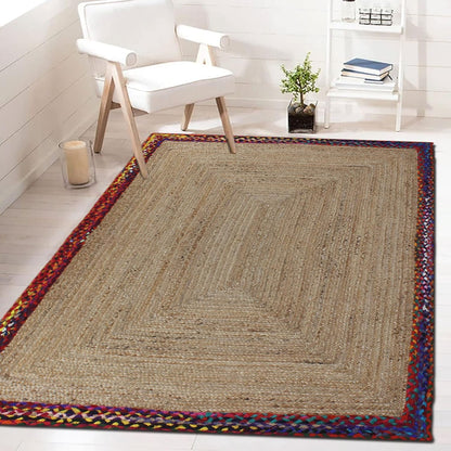 Kilim Rug 3' Round Area Rug Olive Beige White Braided Jute Carpet, Indoor Outdoor Flatweave Rug for Bedroom, Bedside, Kitchen, Beach & Terrace Yoga Mat - Colors B