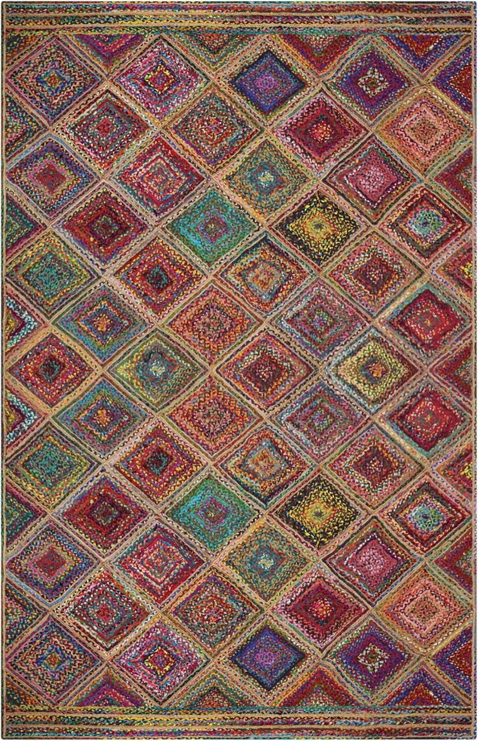 Kilim Rug 3' Round Area Rug Olive Beige White Braided Jute Carpet, Indoor Outdoor Flatweave Rug for Bedroom, Bedside, Kitchen, Beach & Terrace Yoga Mat - Colors B