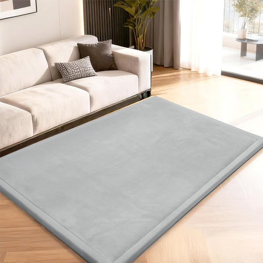 Baby Play Mat for Floor,1.3" Thick Memory Foam Area Rug for Living Room,Soft Velvet Crawling with Non-Slip Bottom for Kid,Toddler,39"×59" Tummy Time Nursery Rugs,Yoga（Light Grey）