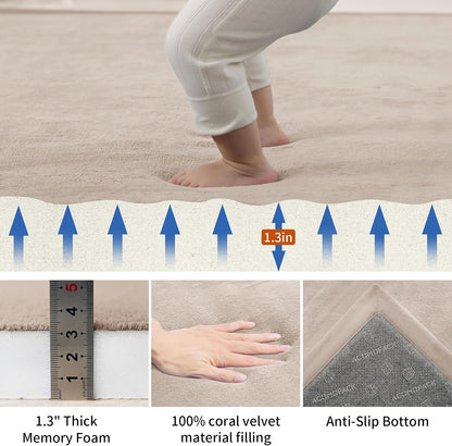 Baby Play Mat for Floor,1.3" Thick Memory Foam Area Rug for Living Room,Soft Velvet Crawling with Non-Slip Bottom for Kid,Toddler,39"×59" Tummy Time Nursery Rugs,Yoga（Light Grey）