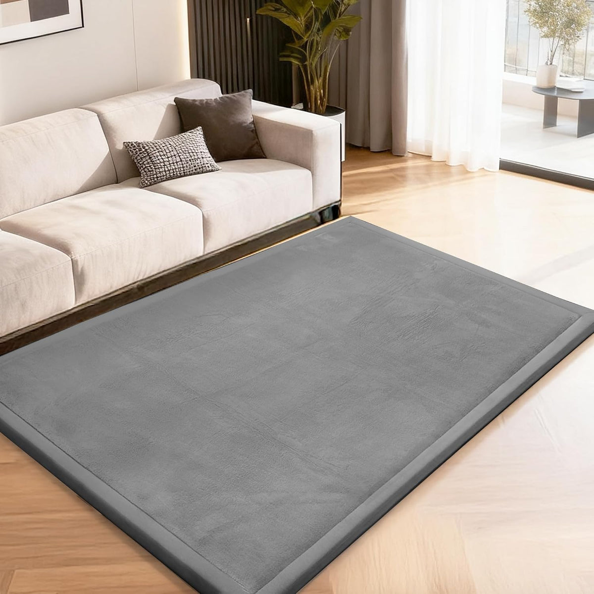 Baby Play Mat for Floor,1.3" Thick Memory Foam Area Rug for Living Room,Soft Velvet Crawling with Non-Slip Bottom for Kid,Toddler,39"×59" Tummy Time Nursery Rugs,Yoga（Light Grey）