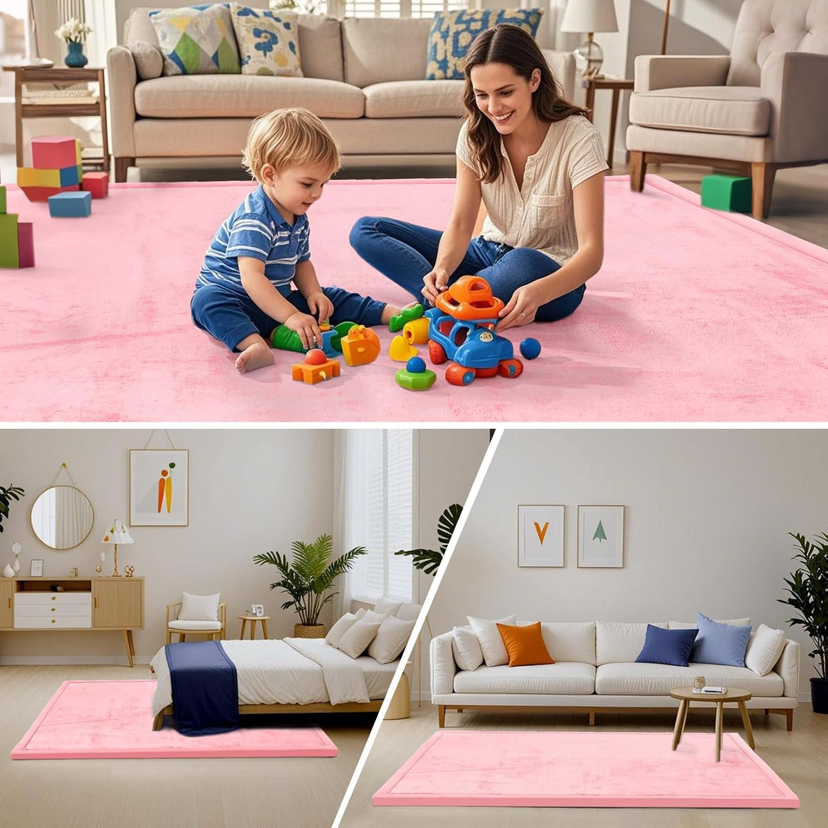 Baby Play Mat for Floor,1.3" Thick Memory Foam Area Rug for Living Room,Soft Velvet Crawling with Non-Slip Bottom for Kid,Toddler,39"×59" Tummy Time Nursery Rugs,Yoga（Light Grey）