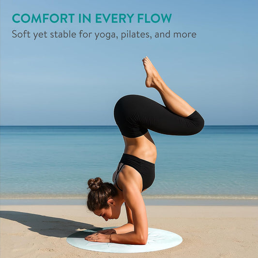 Round Yoga Mat - Compact Meditation Mat with Unique Pattern - For Yoga Skipping Pilates & Headstands - Includes Zipper Pouch - Small Jump Rope Mats Outdoor - Lotus