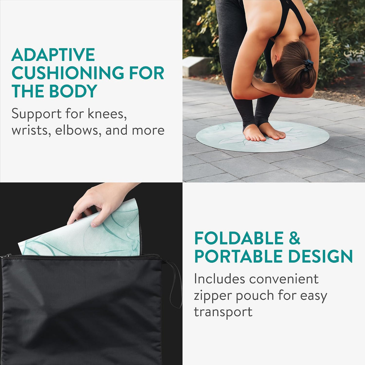 Round Yoga Mat - Compact Meditation Mat with Unique Pattern - For Yoga Skipping Pilates & Headstands - Includes Zipper Pouch - Small Jump Rope Mats Outdoor - Lotus