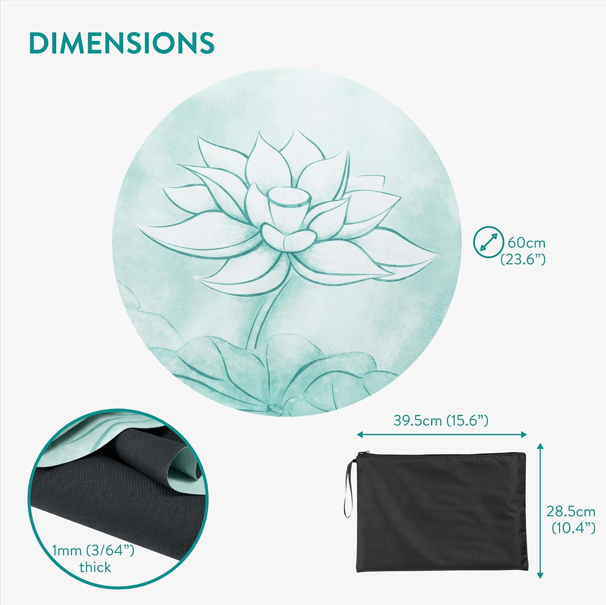 Round Yoga Mat - Compact Meditation Mat with Unique Pattern - For Yoga Skipping Pilates & Headstands - Includes Zipper Pouch - Small Jump Rope Mats Outdoor - Lotus