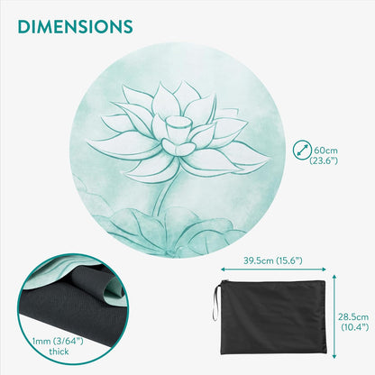 Round Yoga Mat - Compact Meditation Mat with Unique Pattern - For Yoga Skipping Pilates & Headstands - Includes Zipper Pouch - Small Jump Rope Mats Outdoor - Lotus
