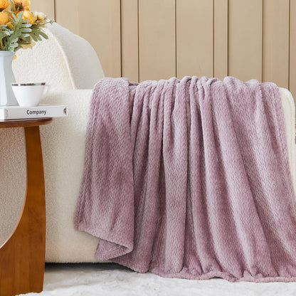 Fleece Leaves Pattern Throw Blanket, Light Purple, 50"x60" | Super Soft Throw Blanket, Lightweight Cozy Bed Sofa Blanket, Premium Silky Flannel Fleece, Travel Blanket for All Season Use - Colors A