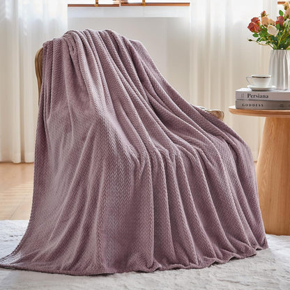 Fleece Leaves Pattern Throw Blanket, Light Purple, 50"x60" | Super Soft Throw Blanket, Lightweight Cozy Bed Sofa Blanket, Premium Silky Flannel Fleece, Travel Blanket for All Season Use - Colors A