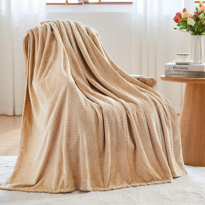 Fleece Leaves Pattern Throw Blanket, Light Purple, 50"x60" | Super Soft Throw Blanket, Lightweight Cozy Bed Sofa Blanket, Premium Silky Flannel Fleece, Travel Blanket for All Season Use - Colors A