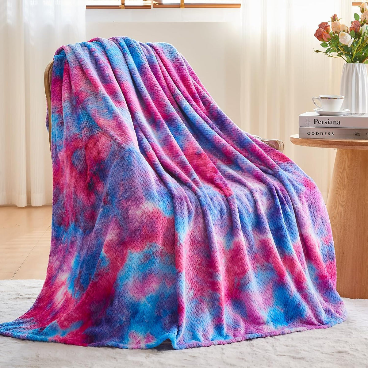 Fleece Leaves Pattern Throw Blanket, Light Purple, 50"x60" | Super Soft Throw Blanket, Lightweight Cozy Bed Sofa Blanket, Premium Silky Flannel Fleece, Travel Blanket for All Season Use - Colors A