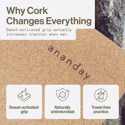 Ananday Premium Cork Yoga Mat - Sustainable, Non-Toxic & PVC-Free, Non-Slip, Perfect for Hot Yoga, Pilates & Exercise - Cushioned for Superior Comfort & Support