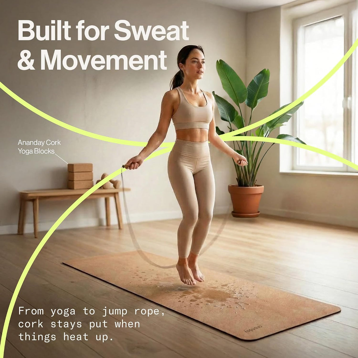 Ananday Premium Cork Yoga Mat - Sustainable, Non-Toxic & PVC-Free, Non-Slip, Perfect for Hot Yoga, Pilates & Exercise - Cushioned for Superior Comfort & Support