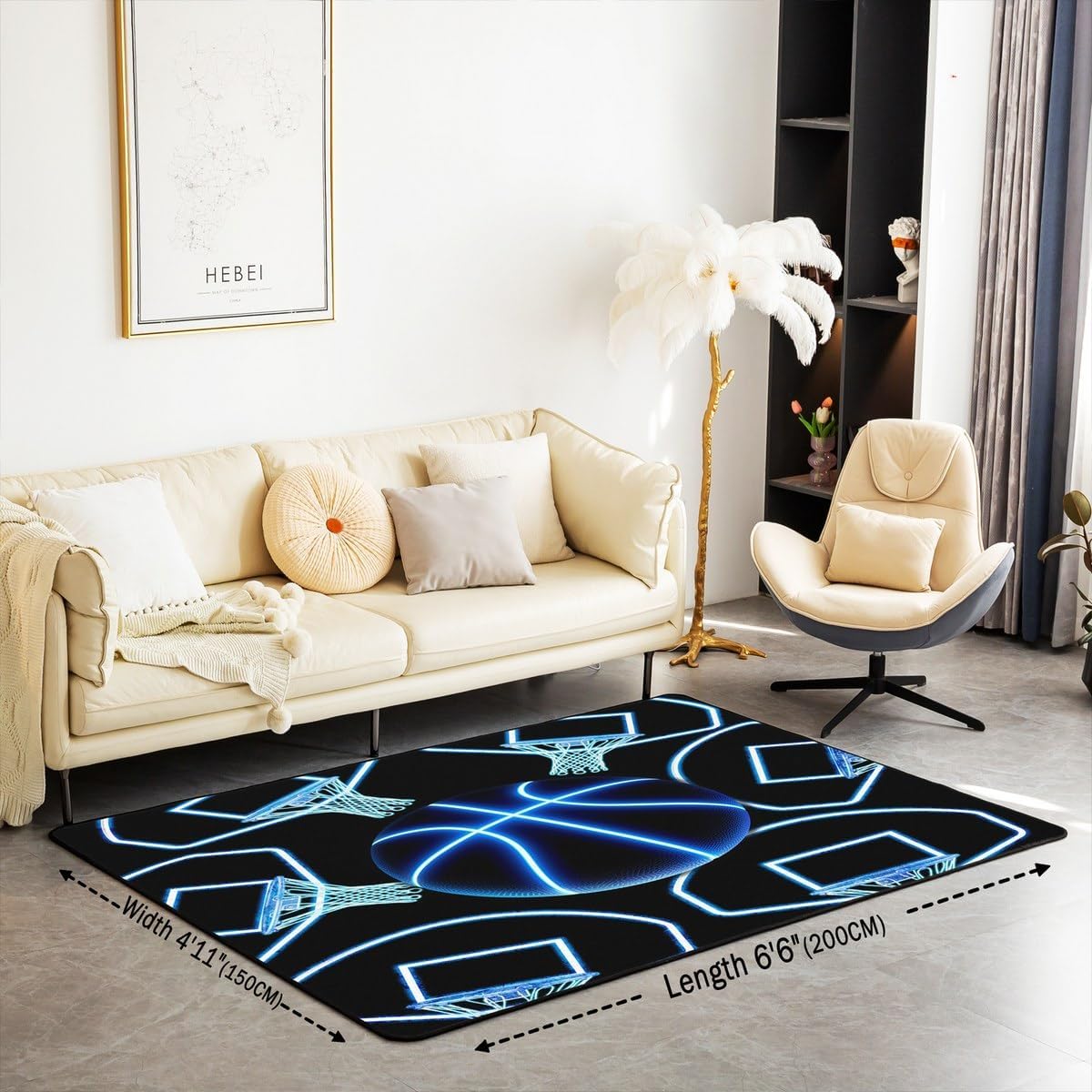 Basketball Gaming Sports Area Rug Bedroom Living Room 5x7 Kids