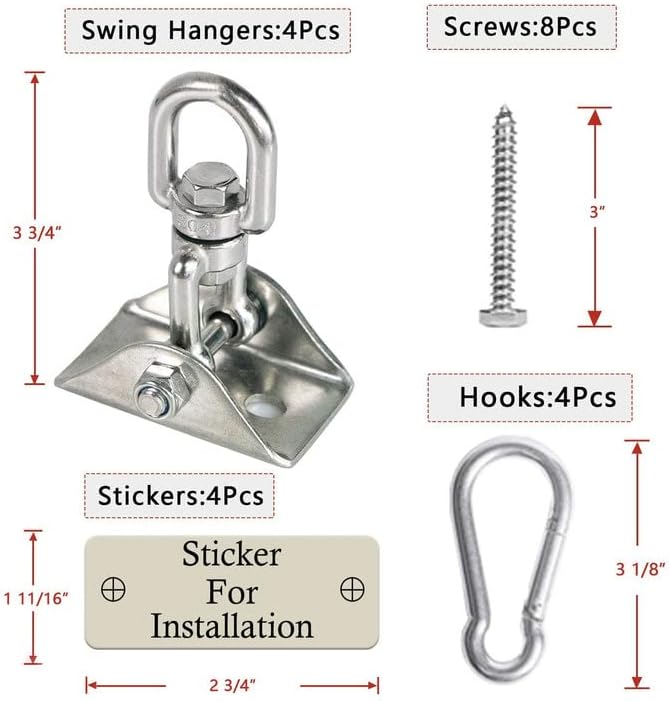 Heavy Duty Swing Hangers for Wooden Sets 2000 LB Capacity Hammock Hanger 360 Swivel Stainless Steel Swing Hardware Accessories for Porch Playground Yoga Heavy Bag