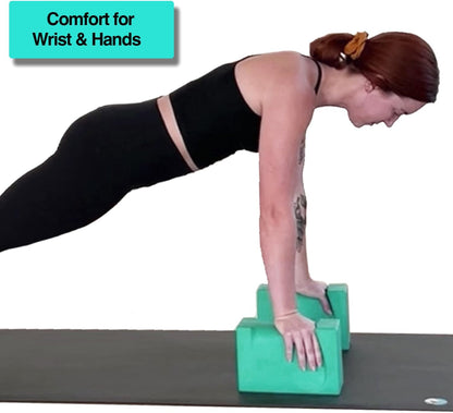 WRIST BLOCK™ The Ultimate Evolution in Premium Quality Yoga Blocks (Set of 2, Teal) - Designed to Eliminate Wrist Strain During Yoga, Pilates, Pushups and Other Exercises - Wrist Support - Meditation