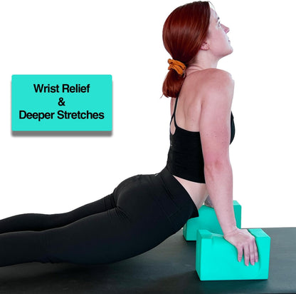 WRIST BLOCK™ The Ultimate Evolution in Premium Quality Yoga Blocks (Set of 2, Teal) - Designed to Eliminate Wrist Strain During Yoga, Pilates, Pushups and Other Exercises - Wrist Support - Meditation