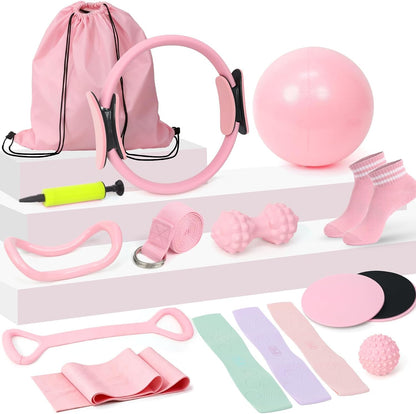 Pilates Equipment Kit for Women, Pink Ring Ball Bands, Home Workouts