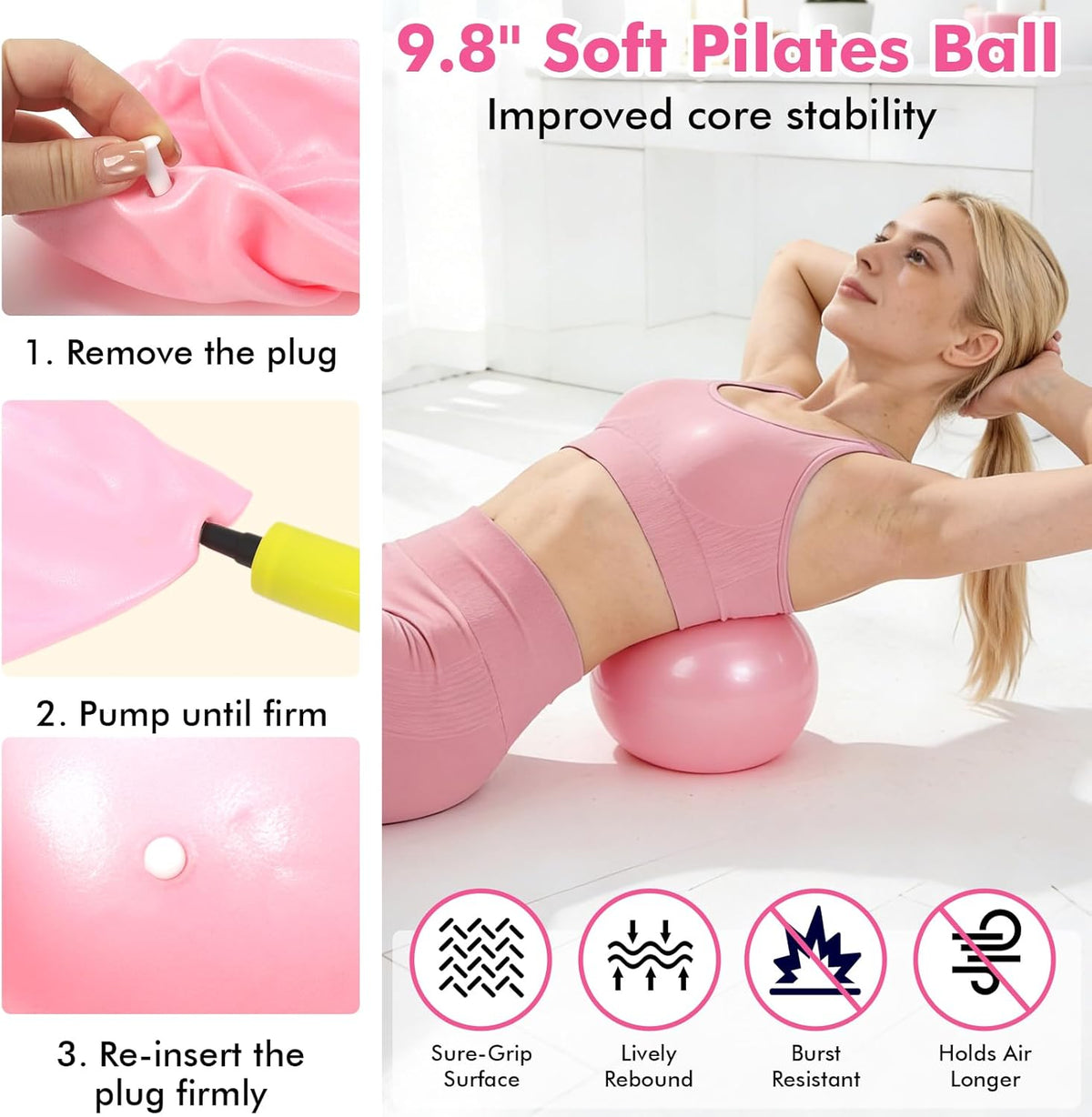 Pilates Equipment Kit for Women, Pink Ring Ball Bands, Home Workouts