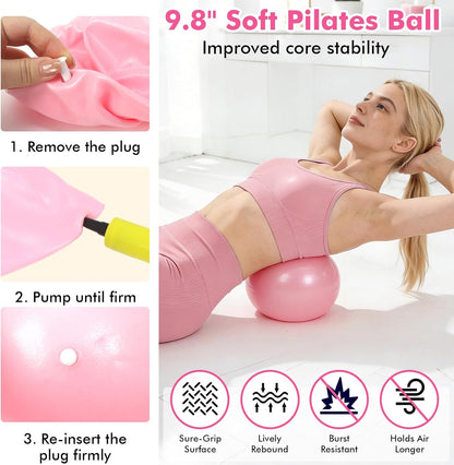 Pilates Equipment Kit for Women, Pink Ring Ball Bands, Home Workouts