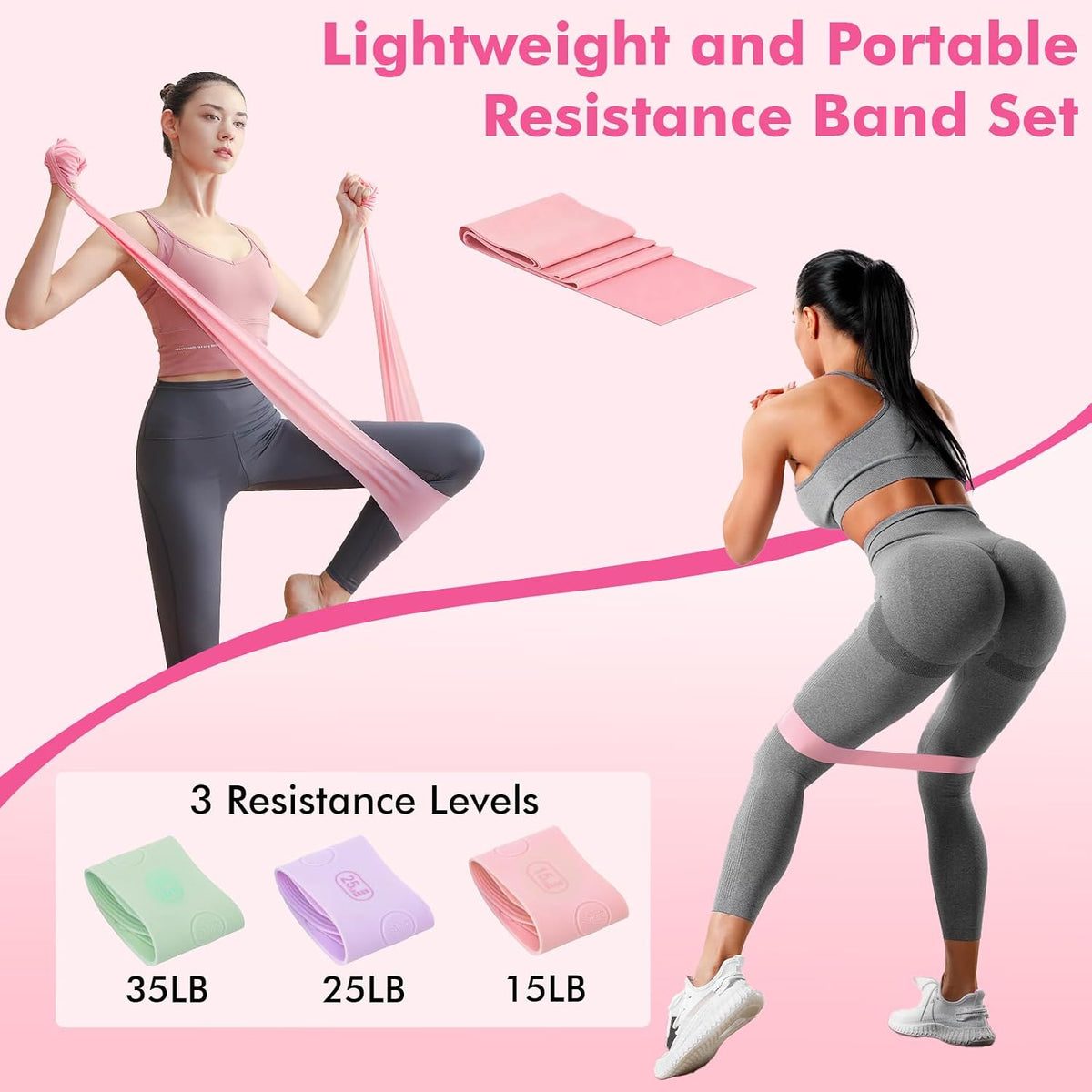 Pilates Equipment Kit for Women, Pink Ring Ball Bands, Home Workouts